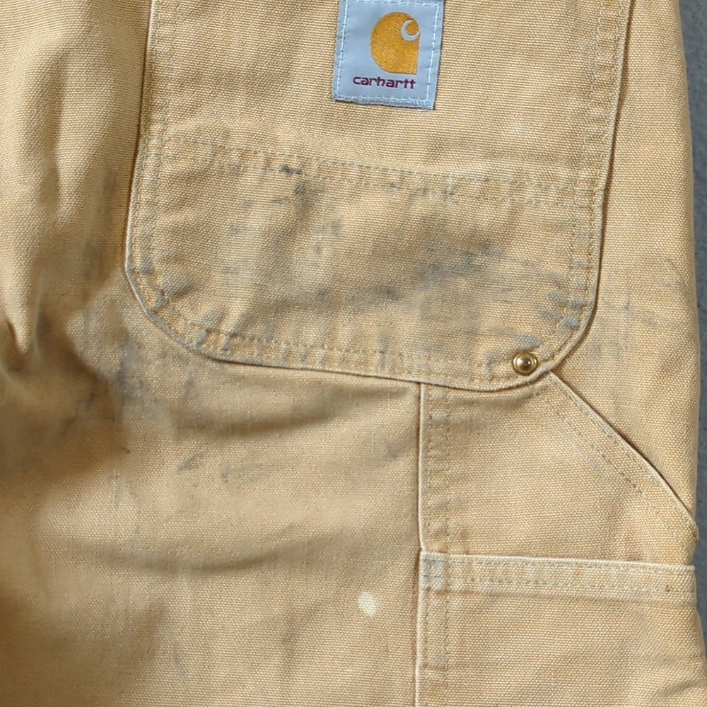 Carhartt Double Knee Logger Pants Tan Firm Canvas Workwear 38x31 Vintage Patina - Picture 8 of 12